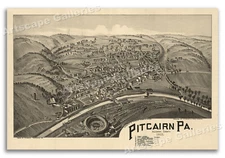 Bird's Eye View 1901 Pitcairn Pennsylvania Vintage Style City Map - 16x24