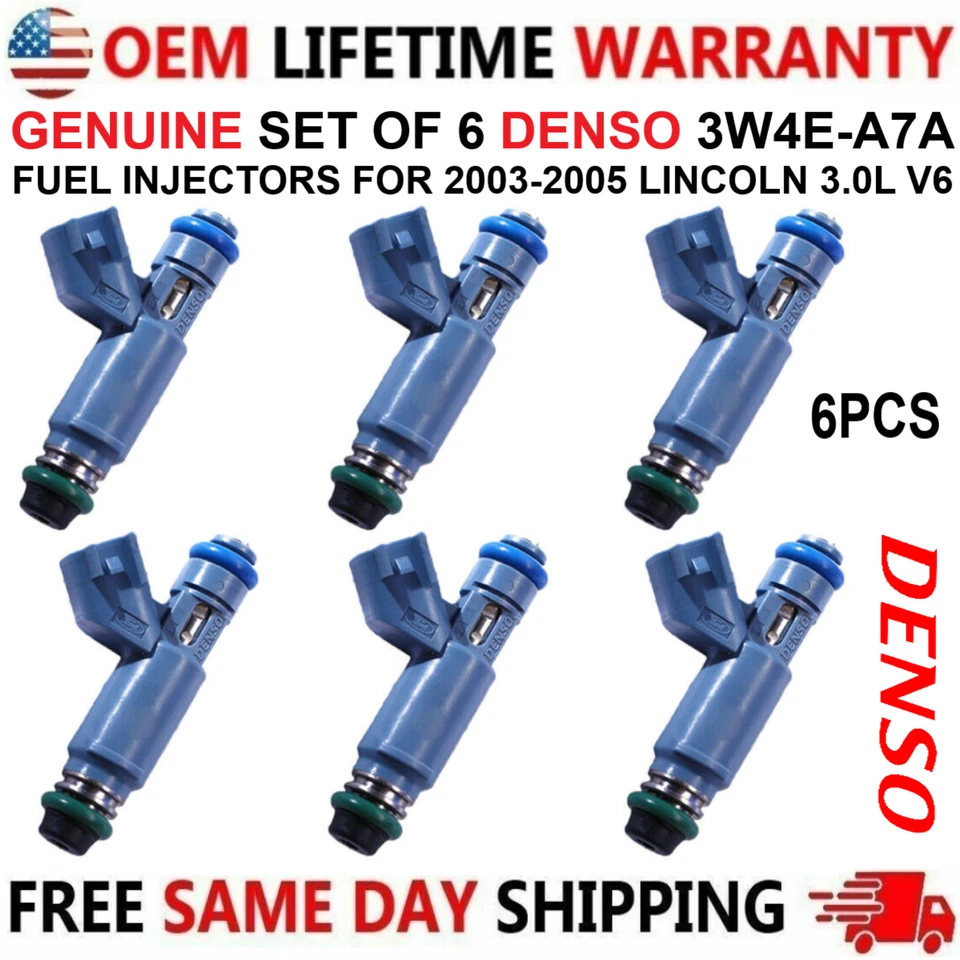 Inyectores de combustible DENSO x6 GENUINOS mejor actualización para Lincoln LS 2003 2004 2005 3,0 L Foto 3 de 4