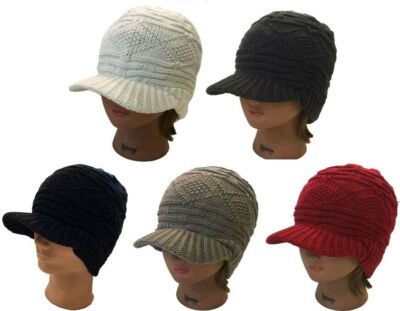 Men Women Winter Knit Cap Beanie Ski Visor knit Black Red Cap Hat 