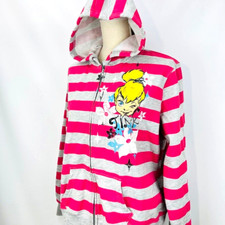 Disney Tinkerbell Fleece Full Zip Pink Striped Hoodie Jacket Size Junior XXL