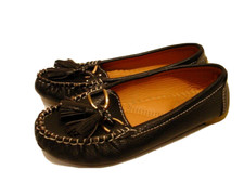 Link Black Leather Moccasin Shoes Youth Size 1