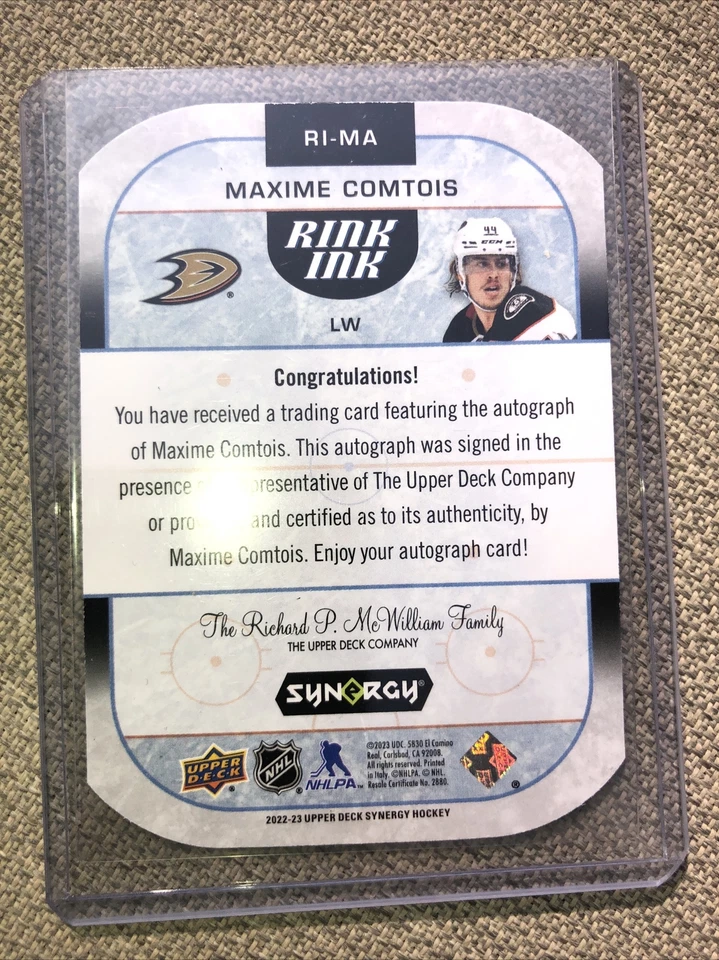 2022-23 Synergy Rink Ink RI-MA Maxime Comtois Anaheim Ducks (SP) 1:436 - Image 2 of 2