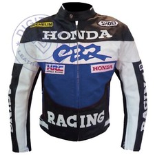 Honda CBR Leather Biker Motorbike Jacket Blue Motorcycle Armoured Racing Coat