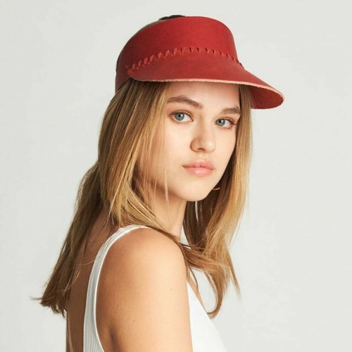 BRIXTON RENDON RED LEATHER VISOR HAT 