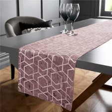 Table Runner Metallic Silver Sparkle Geometric Design Crushed Velvet 