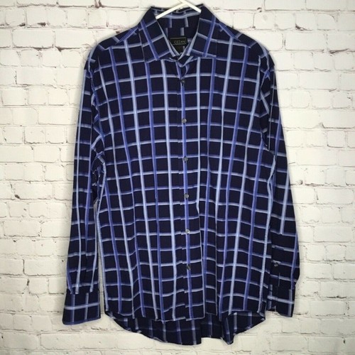 Cezani Men's Blue Plaid 100% Cotton Long Sleeve Button Up Shirt Size L - Picture 5 of 13