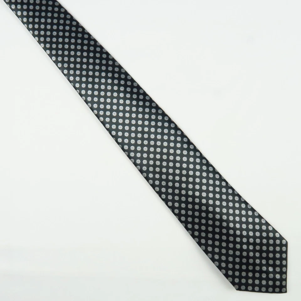 复古 Envoy 男式领带黑色白色花卉奖章 56x3 聚酯纤维 — 第 2/4 张图片