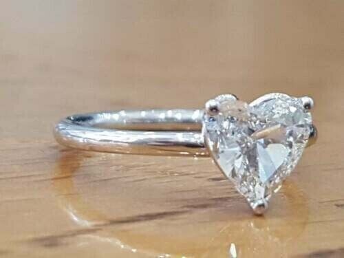 2CT Heart Cut Moissanite Diamond Solitaire Wedding Ring 14K White Gold Plated - Picture 2 of 3