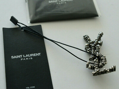 Saint Laurent Large Monogram Opyum YSL Logo Berber Antique Silver Pin  Brooch NEW