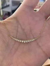 14K Yellow Gold Plated 2Ct Round Lab Created Diamond Bar Pendant Necklace Womens