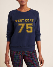 ANTHROPOLOGIE T.La WOMEN'S NAVY BLUE KIMBERLY RAGLAN SWEATSHIRT TOP Sz S
