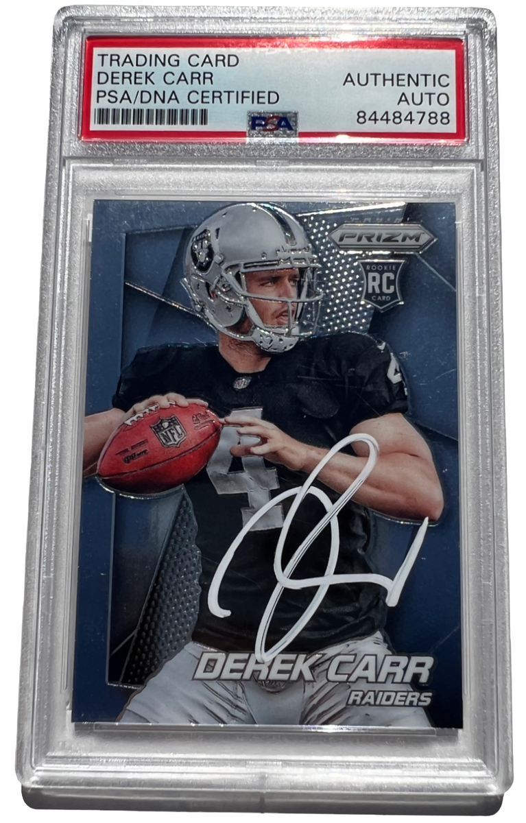 DEREK CARR SIGNED 2014 PANINI PRIZM ROOKIE CARD RAIDERS SAINTS