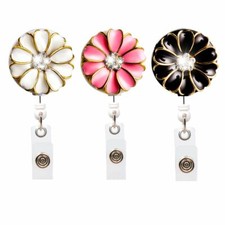Bling Rhinestone Flowers Retractable ID Name Badge Reel with Alligator Clip