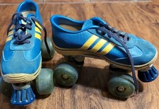 Vintage Nash Cruisers 70s Roller Skates Adidas Yellow Stripes Blue Shoe