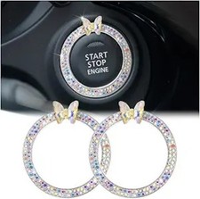 2PCS Bling Crystal Rhinestone Car Engine Start Stop Button Dec Color: AB Color