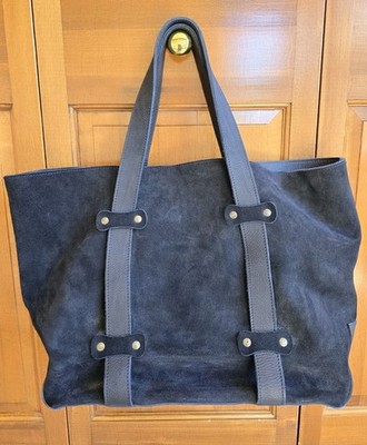 John Varvatos Vintage Navy Blue Suede Leather Tote Bag