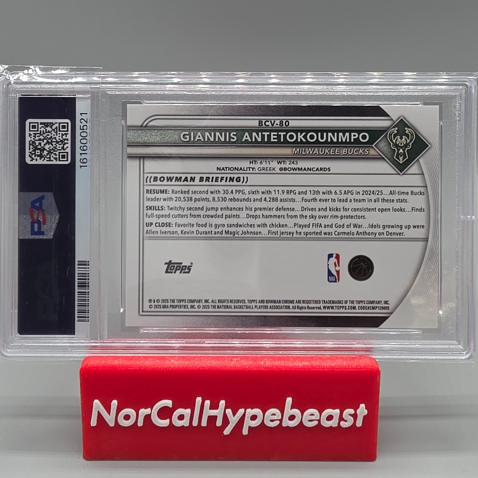 2025-26 Bowman Basketball GIANNIS ANTETOKOUNMPO Chrome FireFractor /3 PSA 9 MINT view 3