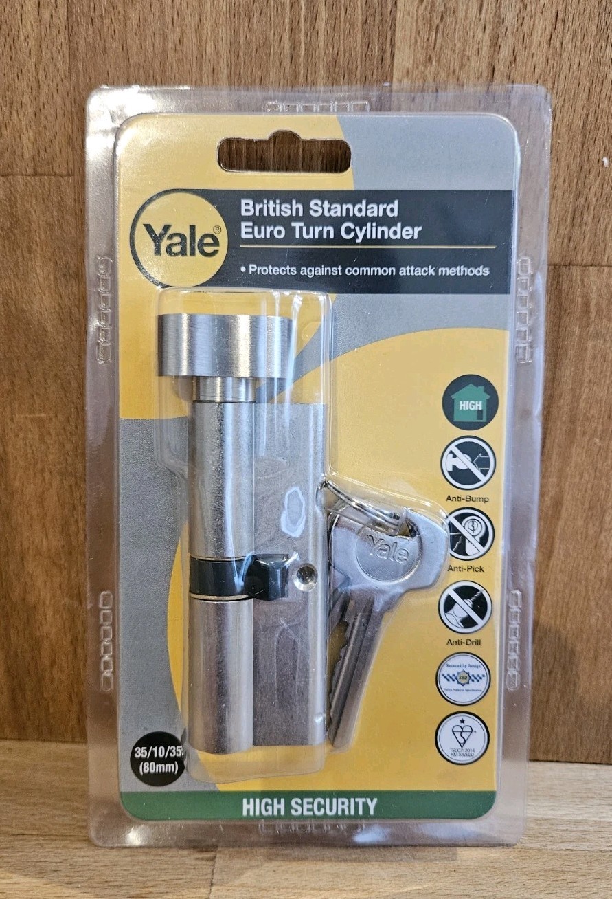 Brand New - Yale Satin Nickel-plated Euro Thumbturn Cylinder Lock 35/10/35 80mm