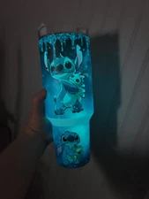 40oz Blue Glow In The Dark Cosmic Stitch Tumbler straw, lid