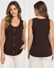 Suzie in the City Womens M Brown Sleeveless Tank Top Gold Button NWT USA Made