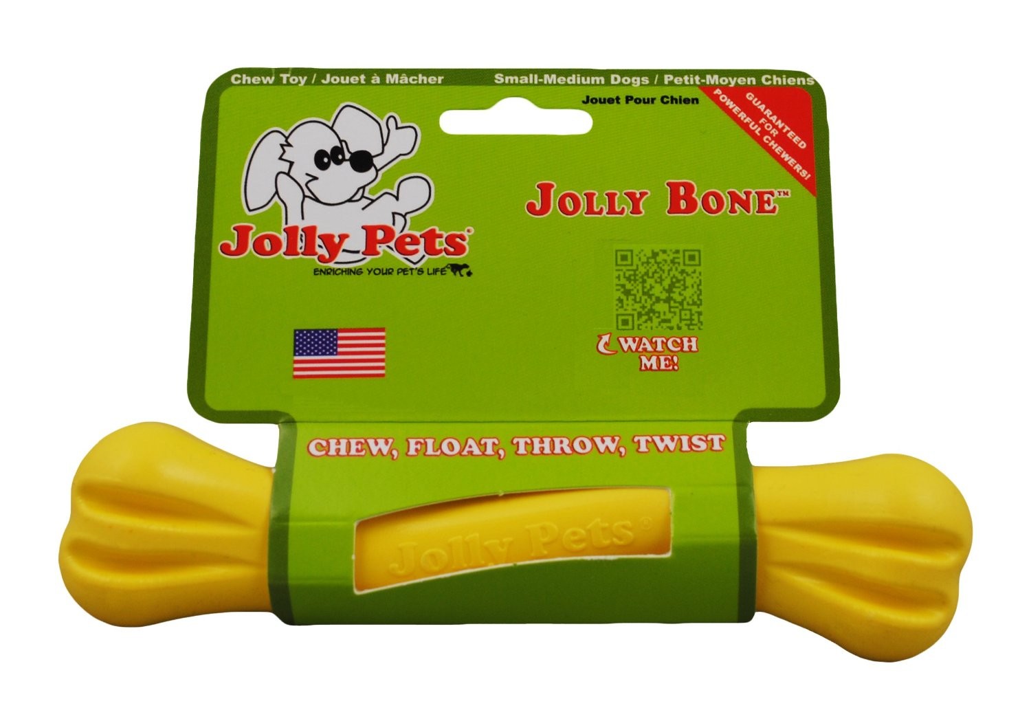 Jolly Pets Bone 6 inch Yellow  Rubber Chew Toy for Dogs