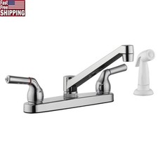 Classic Two Handle Kitchen Faucet W/ Side Sprayer Chrome Washerless Deck Mount