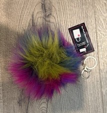 Multicolor Faux Fur Pom Pom Keychain Purse Bag Charm Rainbow Plush NWT