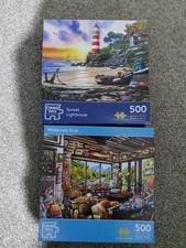 Corner Piece Bundle joblot  2x500 pce jigsaw SUNSET LIGHTHOUSE WILDERNESS SHOP