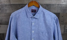UNTUCKit Shirt Mens XL Tall Blue Vin Santo Linen Button Up Wrinkle Free Summer