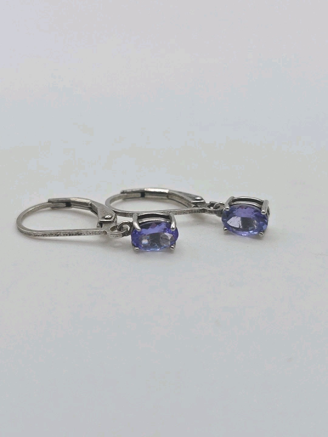 Small Sterling Silver 925 Oval Amethyst Drop Earrings