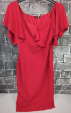 Boohoo Dress Women's Plus Size 18 Red Ruffle Fishtail Midi Off Shoulder EUC!