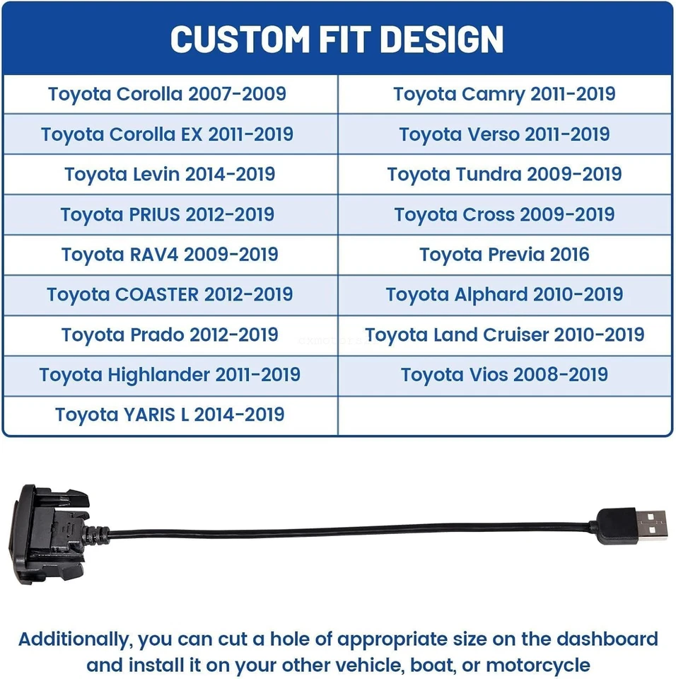 For 09-19 Toyota Corolla USB Port Power Outlet Car Charging Socket Flush Mount - Image 3 of 4