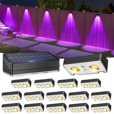 Solar Fence Lights 16 Pack, Warm White, Cool White and RGB Color Glow LED Lam...