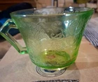 2 Vintage Florentine #2 Green Depression Uranium Glass Cup