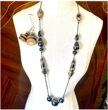 Boho Large Wooden Bead Necklace  Earrings