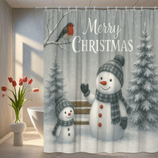 Merry Christmas Snowman Shower Curtain - Winter Decor