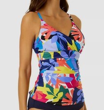 Anne Cole Printed Twist-Front Underwire Tankini Top Floral, Size 34C/36B NWT