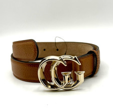 New Gucci Brown Leather Belt w/Gold Interlocking GG Buckle sz 70/28, 362727 7614