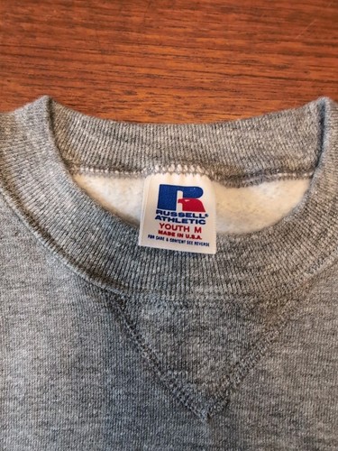 VTG Russell Athletic Sweatshirt Youth Medium Gray Crew Neck Made in USA 90s NOS - Picture 5 of 6