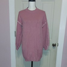Dusty Rose Pink Oversized Sweater Dress White Lacing Accent Accents Fall Winter