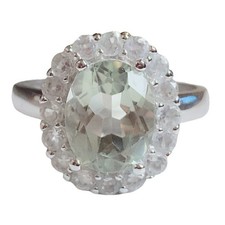 Green Amethyst and White Topaz 925 Sterling Silver Ring Sz 6