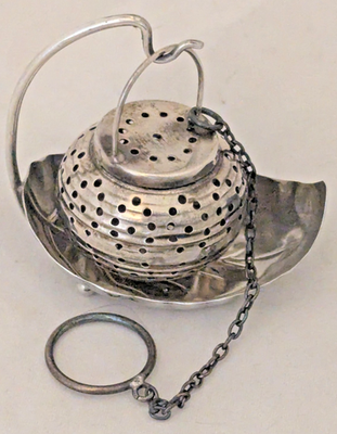 Webster Sterling Silver Tea Ball Strainer Infuser w/Stand Chinese