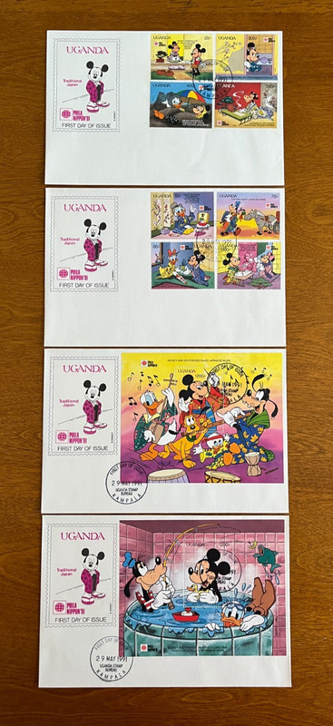 4) #888-895/#896-897   DISNEY   TRADITIONAL JAPAN '91   FDC  UGANDA  1991