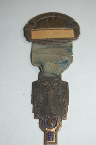ANTIQUE 1937 U.S. AMERICAN LEGION NEW YORK PIN MEDAL RIBBON PINBACK