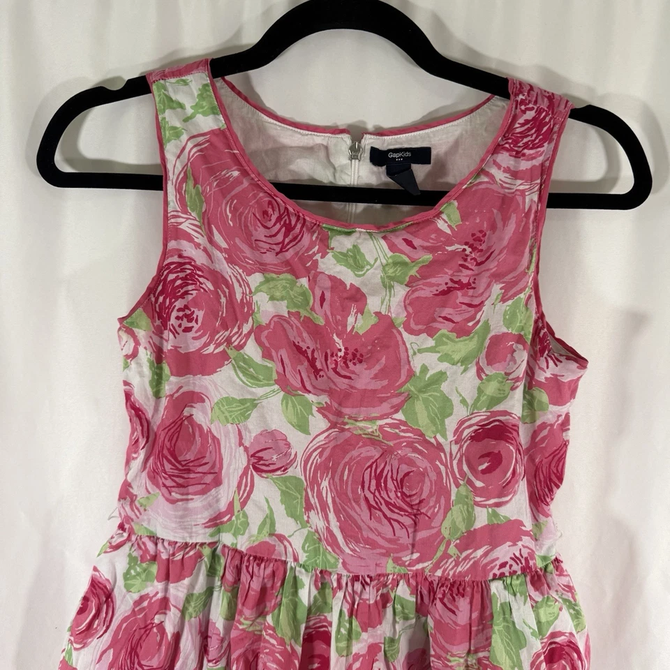 Vestido Gap Niños Niñas XXL Rosa Floral Sin Mangas Cremallera Espalda Cuello Redondo 100% Algodón Foto 2 de 4