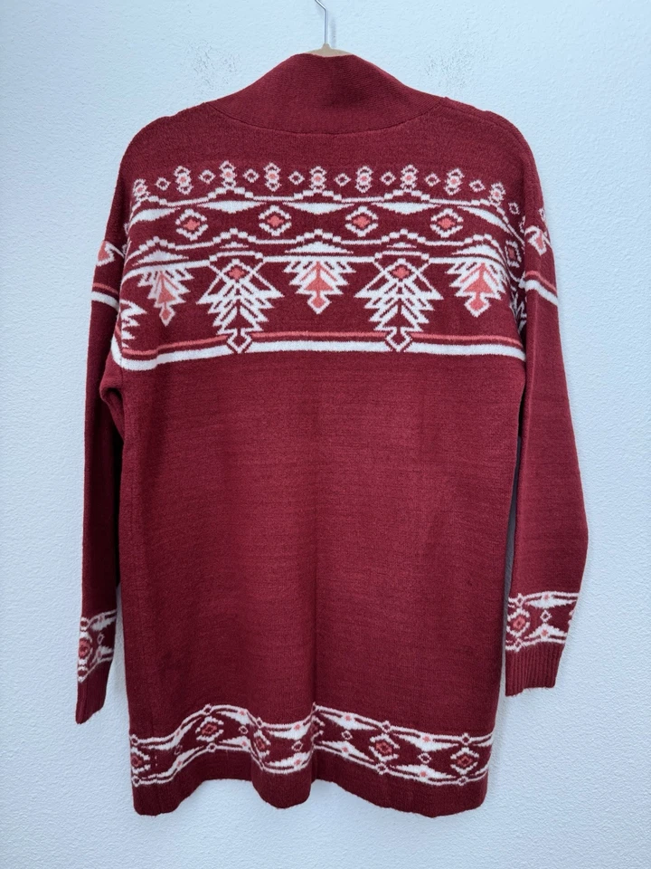 Cárdigan suéter manga larga pequeño Denim & Co tejido rojo frente abierto para mujer Foto 2 de 4