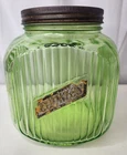 Anchor Hocking Hoosier Green Uranium Depression Glass Cookie Jar Ribbed Label