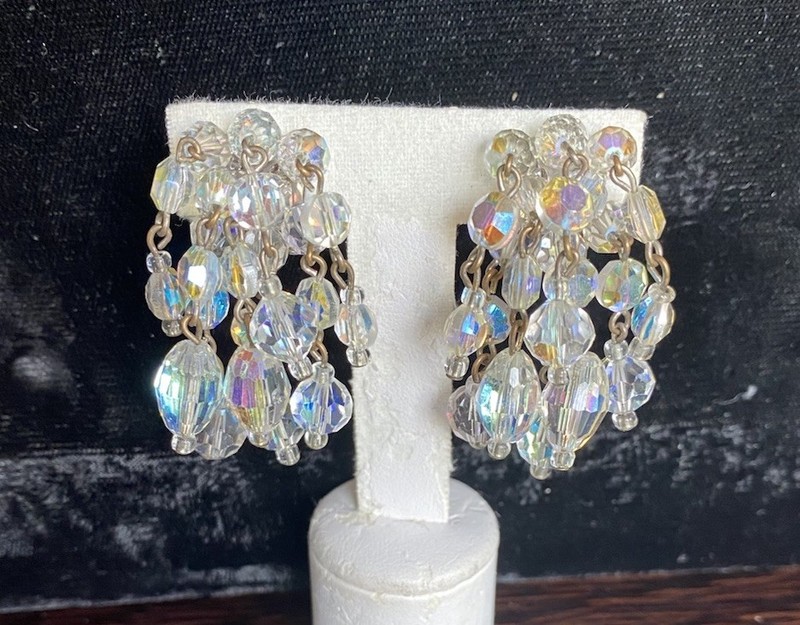 LAGUNA Aurora Borealis Dangle Clip Earrings