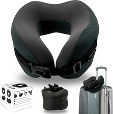 Memory Foam Travel Neck Pillow for Airplanes   High Density Ergonomic Support, A