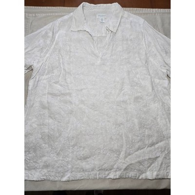 Cynthia Rowley White 100% Linen Floral Embroidered Tunic Blouse Plus Size 2X
